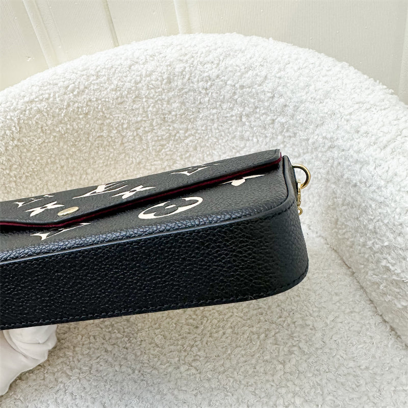 LV Felicie Pochette in Black and Beige Monogram Empreinte Leather and GHW