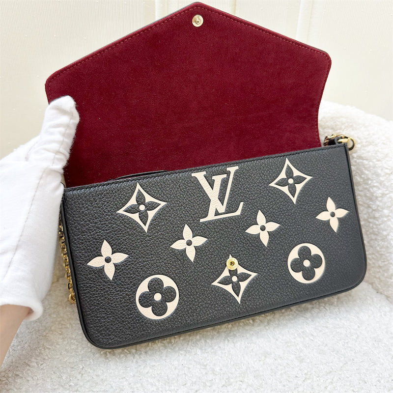 LV Felicie Pochette in Black and Beige Monogram Empreinte Leather and GHW