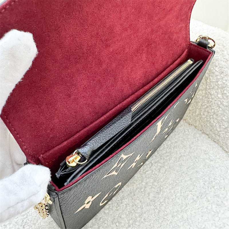LV Felicie Pochette in Black and Beige Monogram Empreinte Leather and GHW