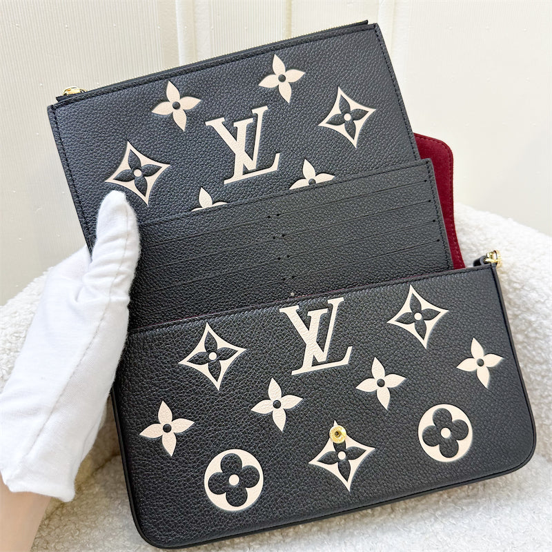 LV Felicie Pochette in Black and Beige Monogram Empreinte Leather and GHW