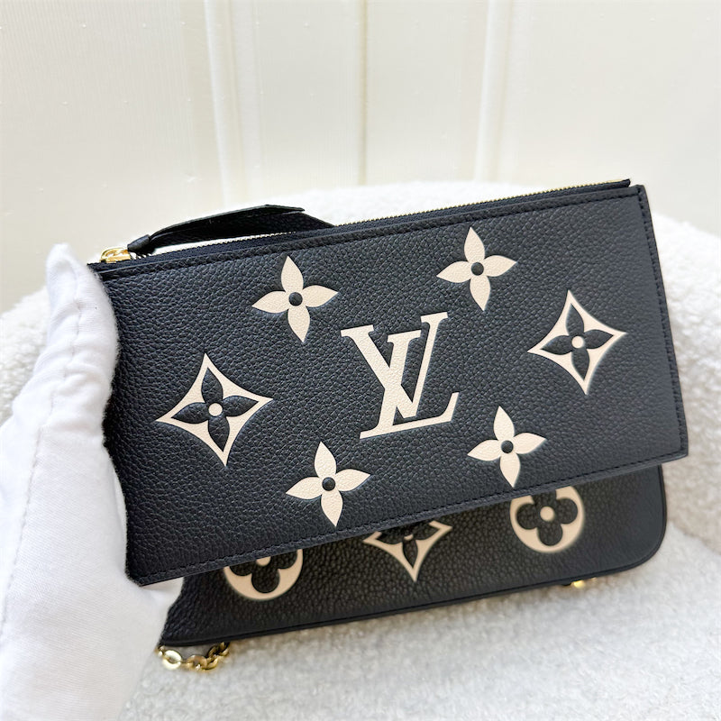 LV Felicie Pochette in Black and Beige Monogram Empreinte Leather and GHW