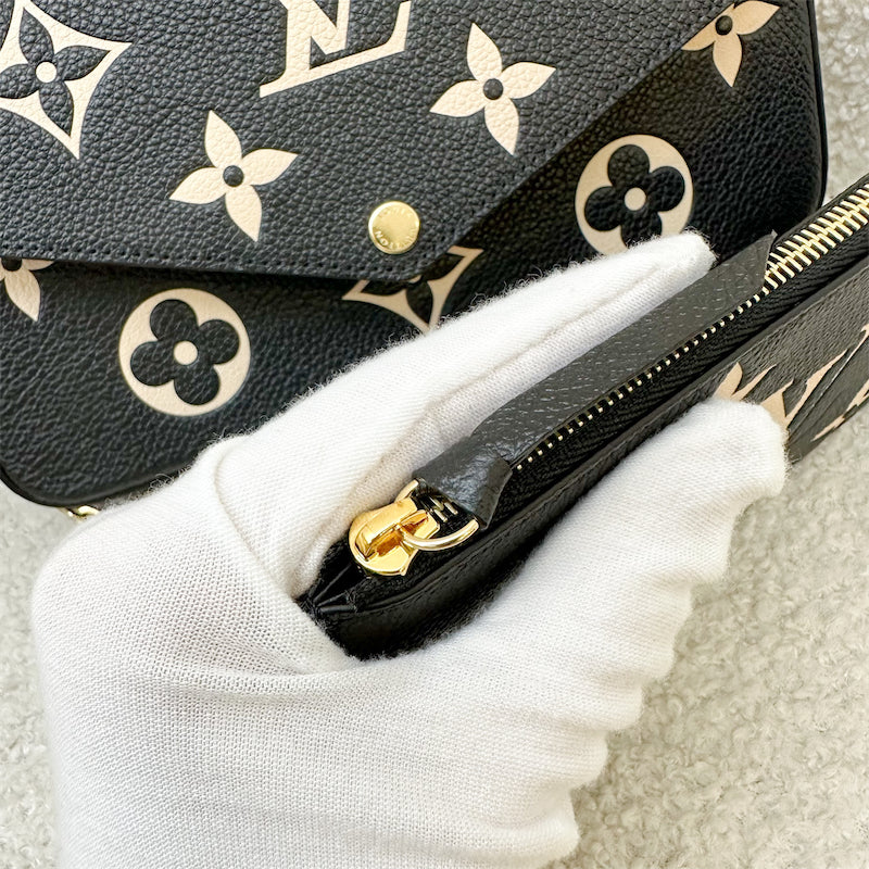LV Felicie Pochette in Black and Beige Monogram Empreinte Leather and GHW