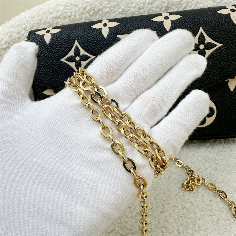 LV Felicie Pochette in Black and Beige Monogram Empreinte Leather and GHW