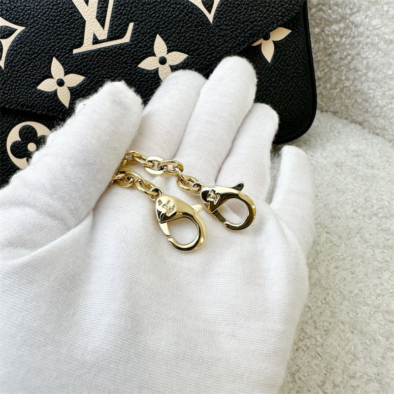 LV Felicie Pochette in Black and Beige Monogram Empreinte Leather and GHW