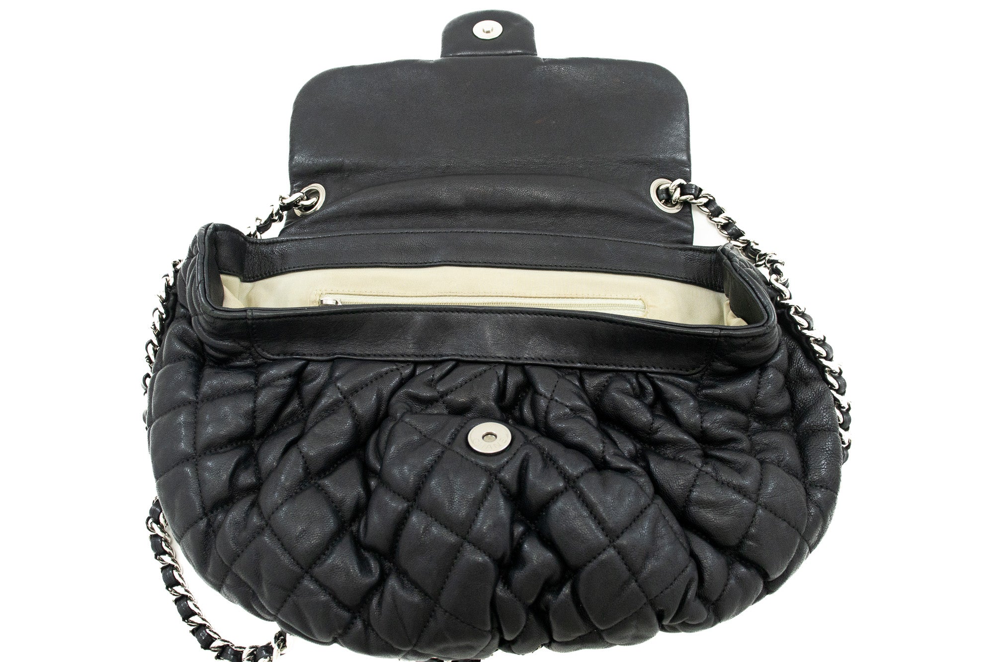 CHANEL Chain Around Shoulder Bag Crossbody Black Calfskin Leather j91