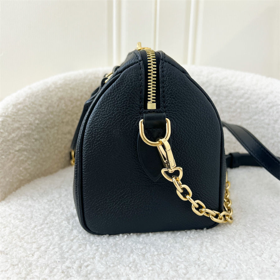 LV Speedy Bandouliere 20 in Black Monogram Empreinte Leather with Gold/Black Strap
