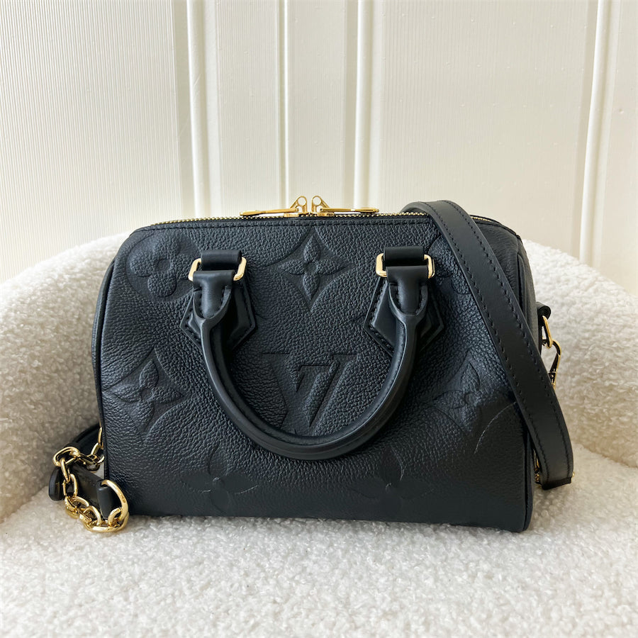 LV Speedy Bandouliere 20 in Black Monogram Empreinte Leather with Gold/Black Strap