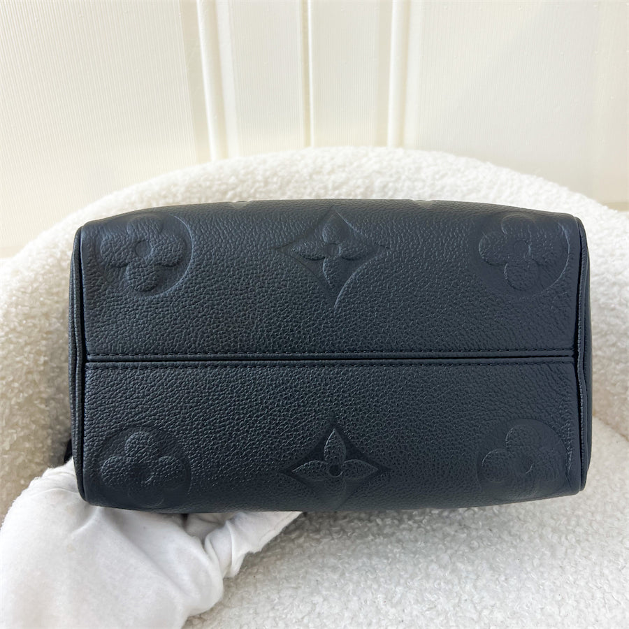 LV Speedy Bandouliere 20 in Black Monogram Empreinte Leather with Gold/Black Strap