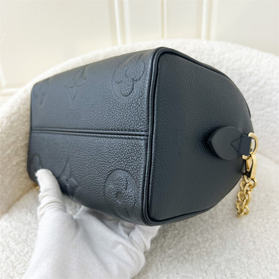 LV Speedy Bandouliere 20 in Black Monogram Empreinte Leather with Gold/Black Strap