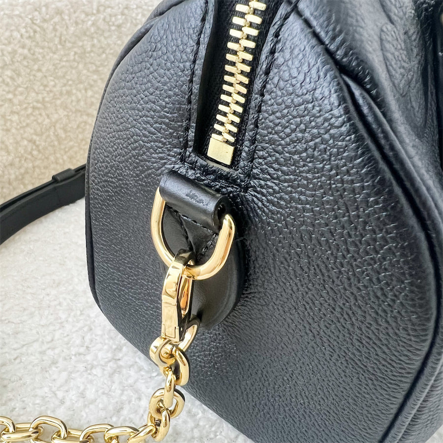 LV Speedy Bandouliere 20 in Black Monogram Empreinte Leather with Gold/Black Strap