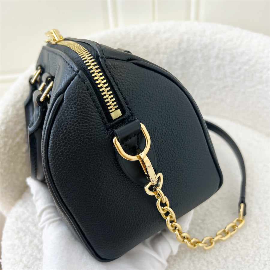 LV Speedy Bandouliere 20 in Black Monogram Empreinte Leather with Gold/Black Strap