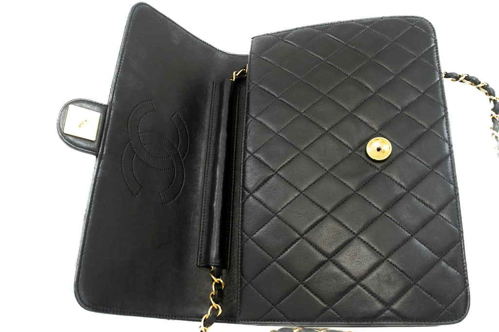 CHANEL Chain Shoulder Bag Clutch Black Quilted Flap Lambskin Purse k13