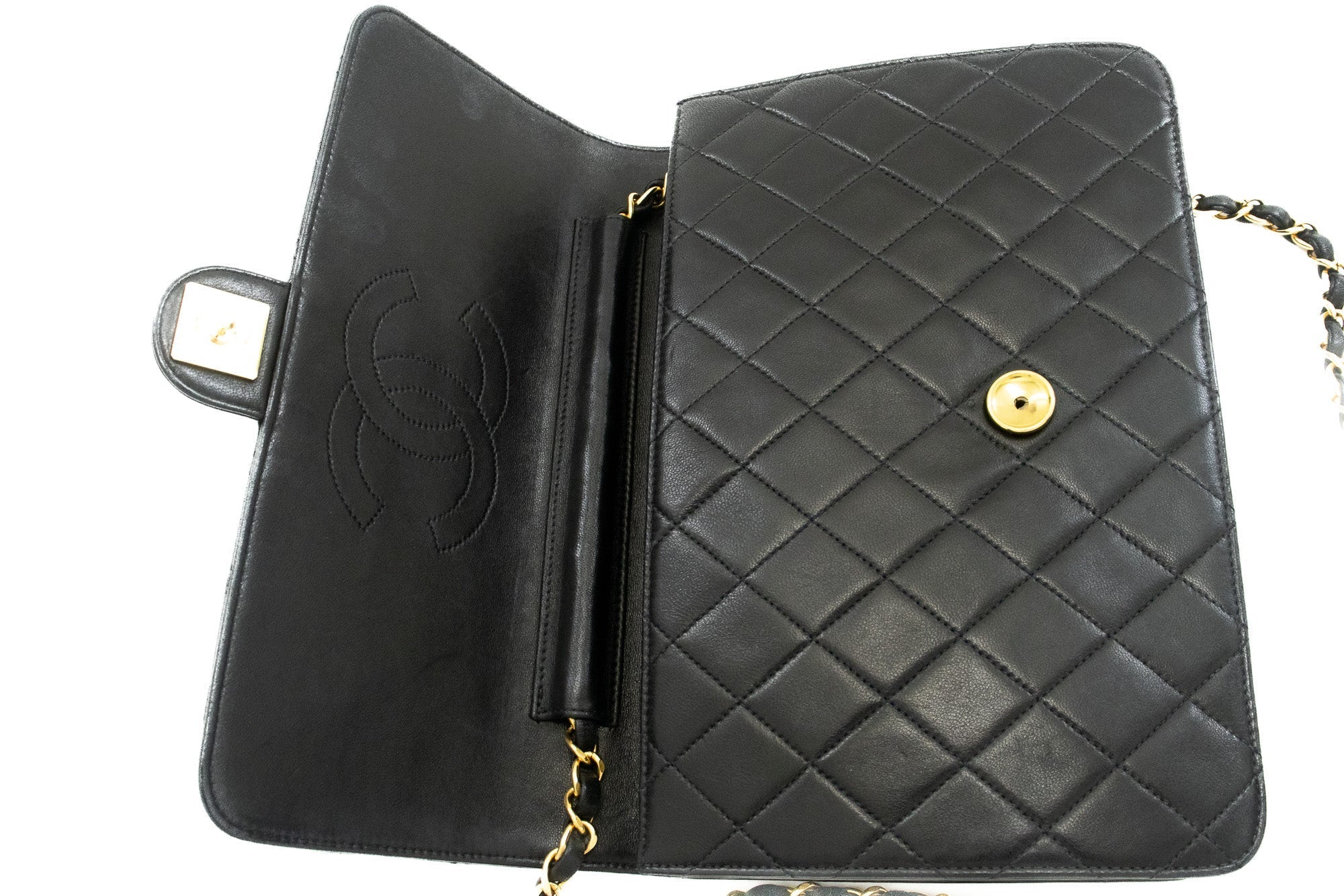 CHANEL Chain Shoulder Bag Clutch Black Quilted Flap Lambskin Purse k13