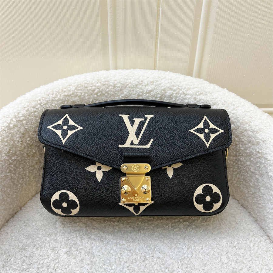 LV Pochette Metis East West in Black and Creme Giant Monogram Empreinte Leather and GHW