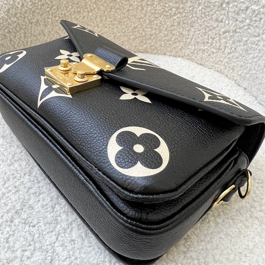 LV Pochette Metis East West in Black and Creme Giant Monogram Empreinte Leather and GHW