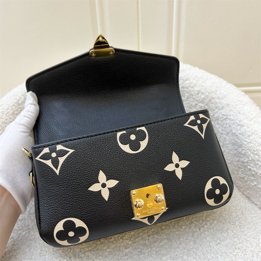 LV Pochette Metis East West in Black and Creme Giant Monogram Empreinte Leather and GHW