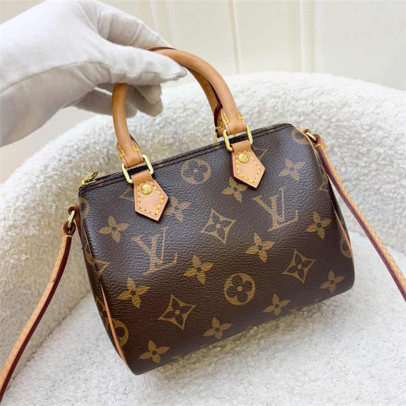 LV Nano Speedy in Monogram Canvas and GHW (Non-detachable strap) (Model: M61252)