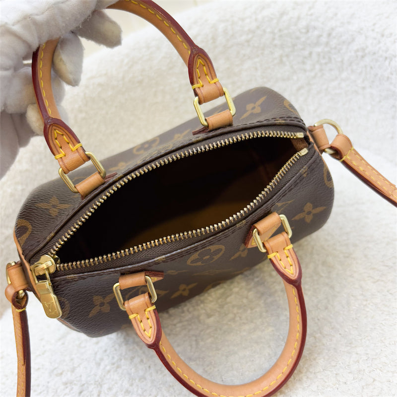 LV Nano Speedy in Monogram Canvas and GHW (Non-detachable strap) (Model: M61252)