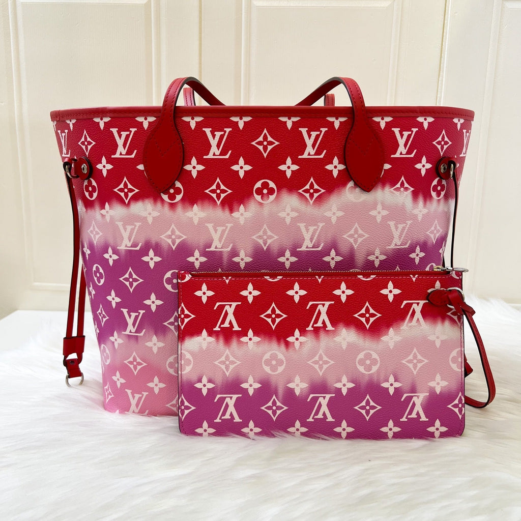 LV Neverfull MM with Detachable Pouch in Red / Pink Escale Monogram Canvas SHW