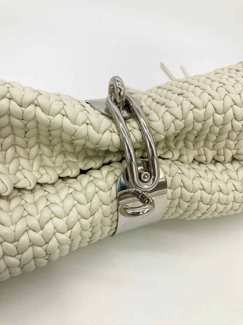 Balenciaga White Leather Tresse Fringe Clutch