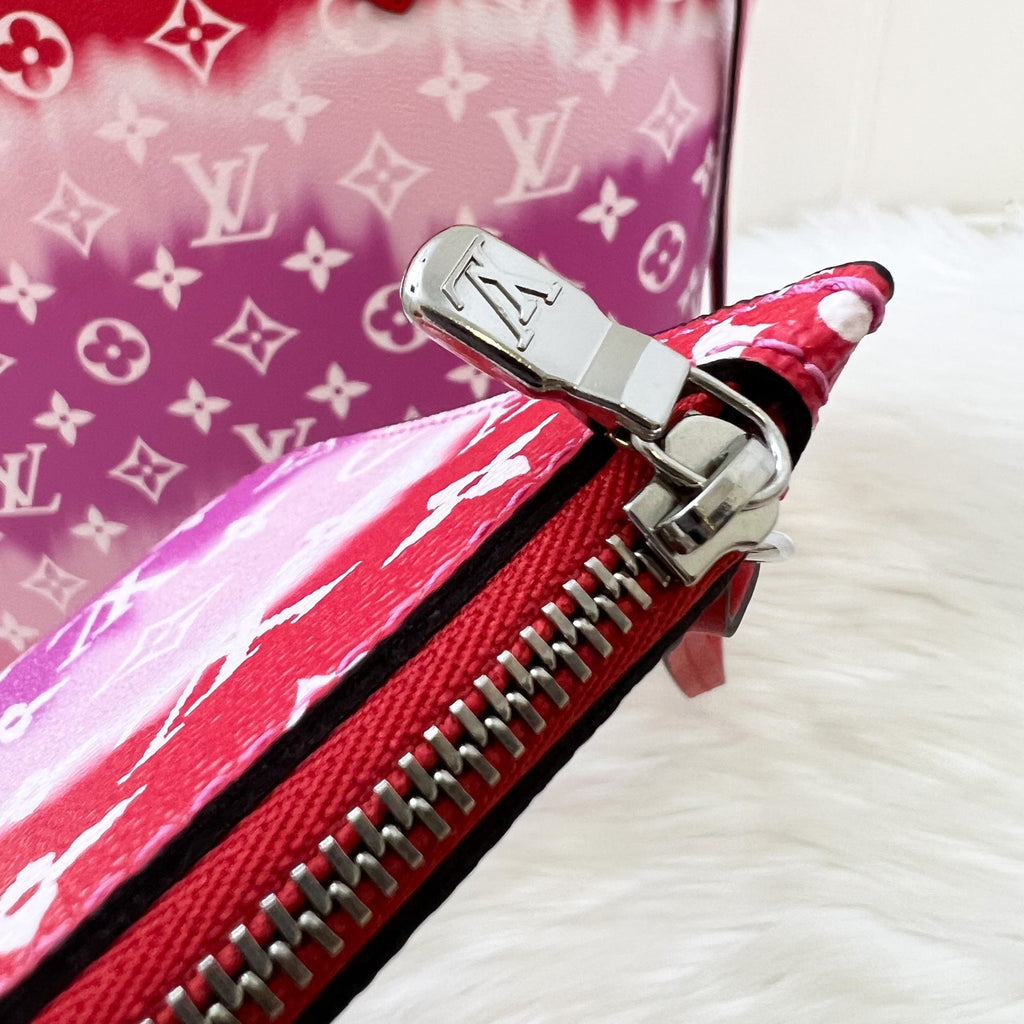 LV Neverfull MM with Detachable Pouch in Red / Pink Escale Monogram Canvas SHW