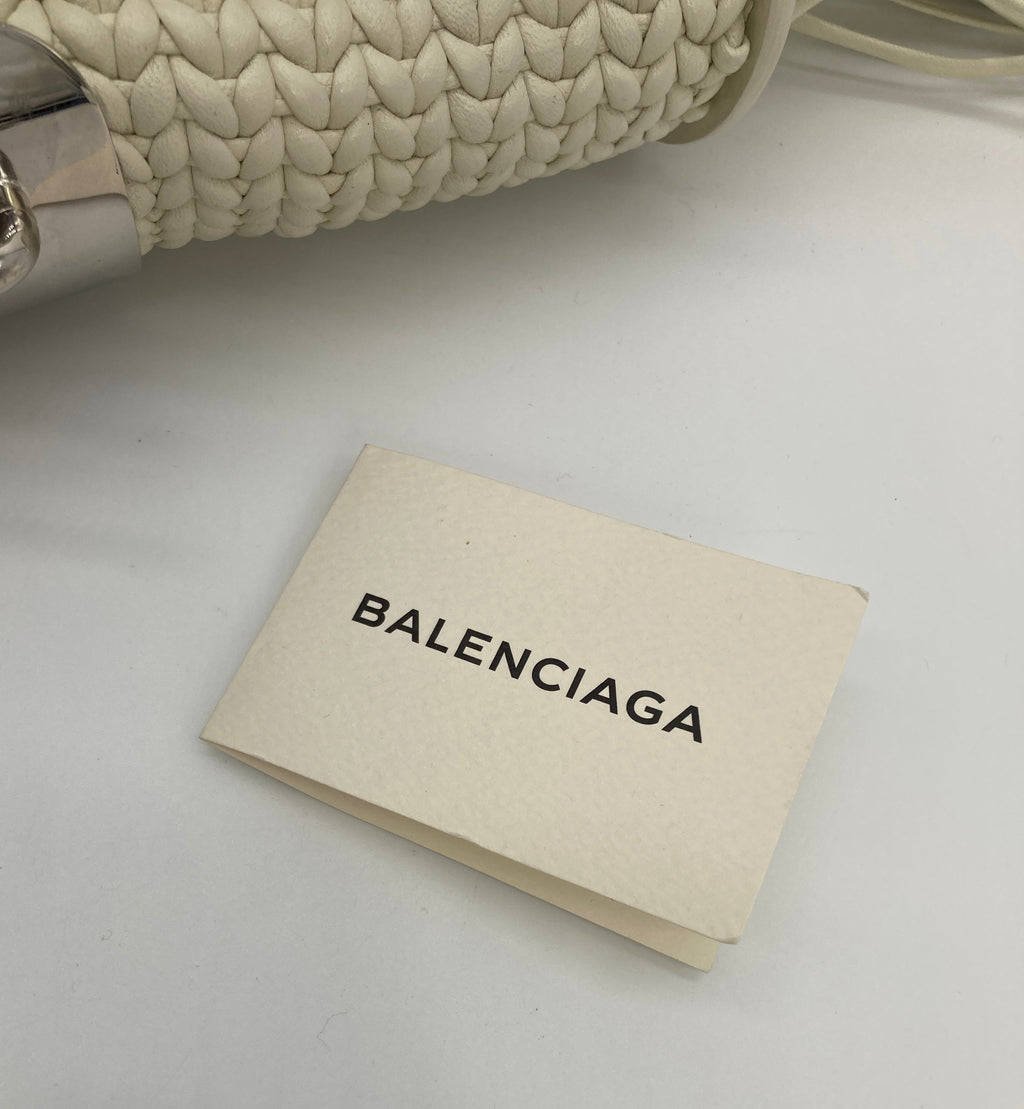 Balenciaga White Leather Tresse Fringe Clutch