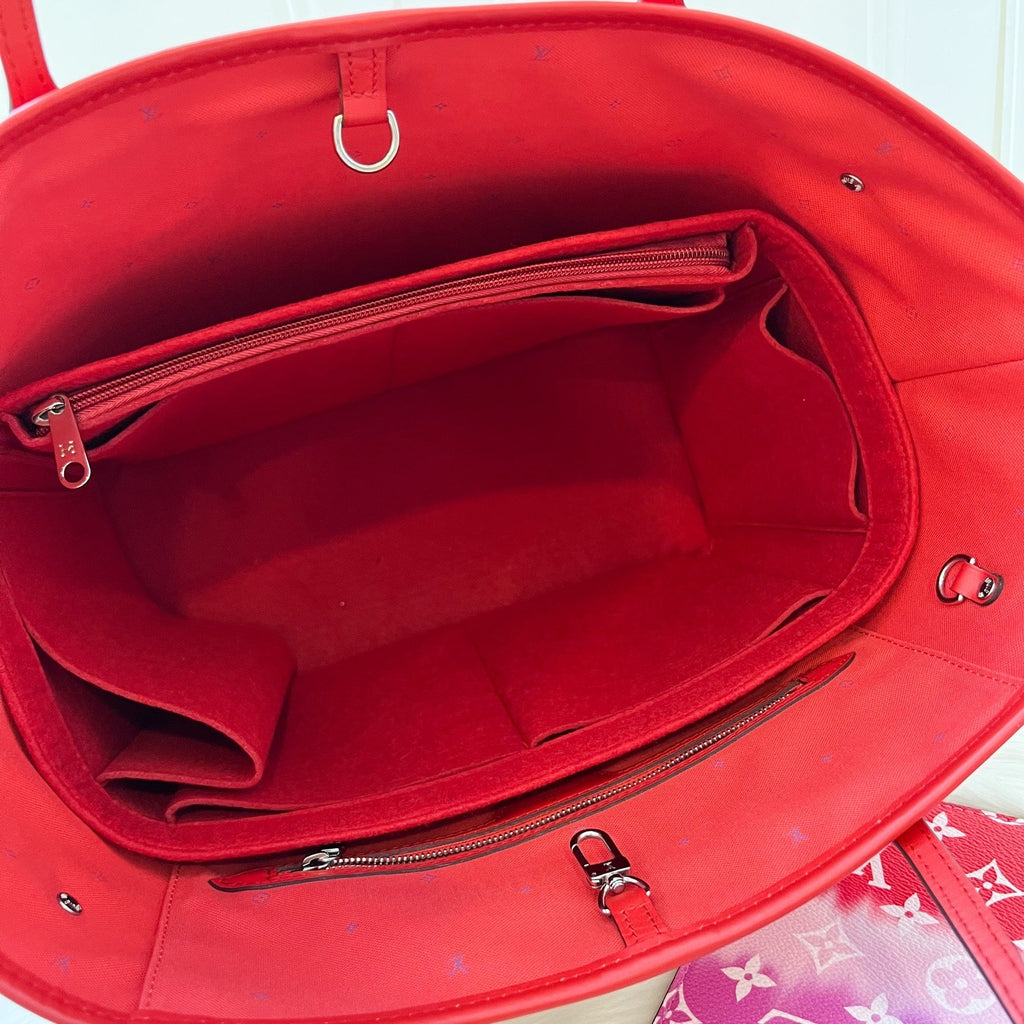 LV Neverfull MM with Detachable Pouch in Red / Pink Escale Monogram Canvas SHW