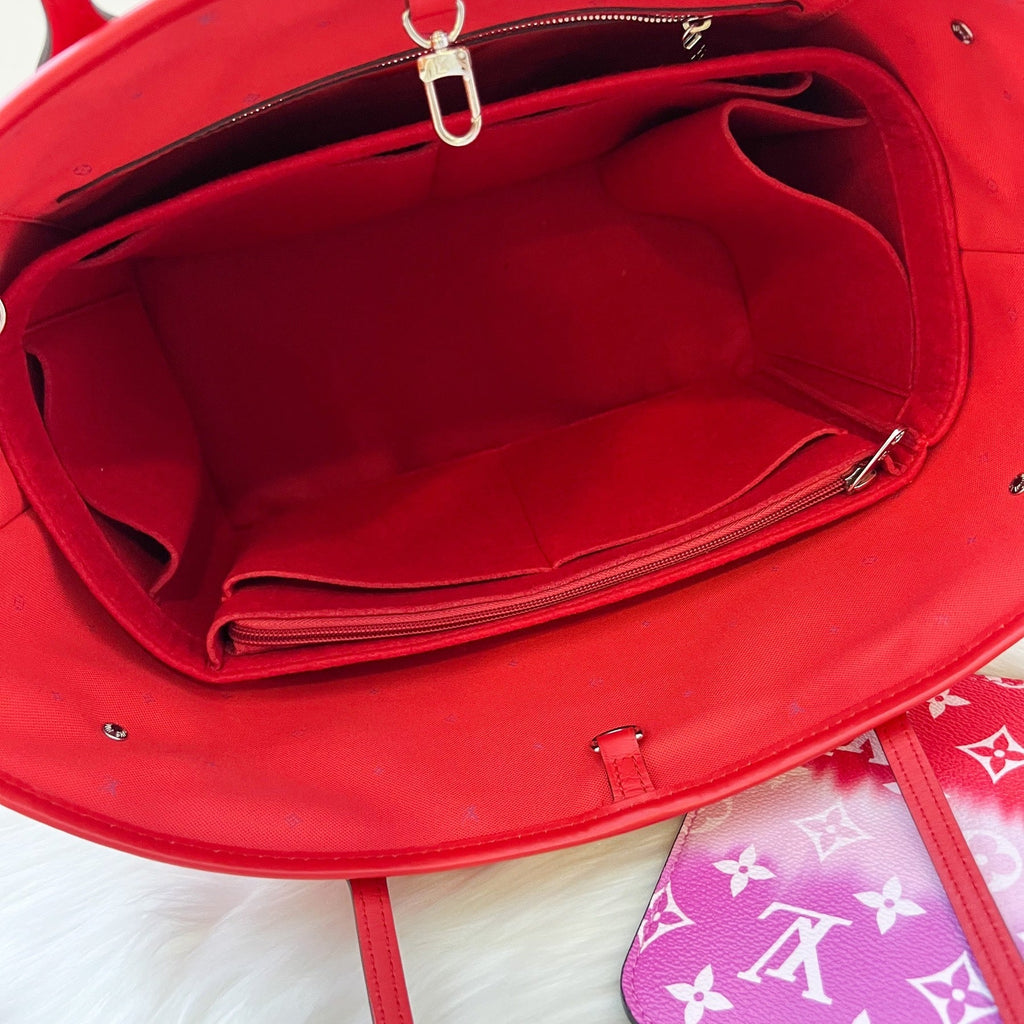 LV Neverfull MM with Detachable Pouch in Red / Pink Escale Monogram Canvas SHW