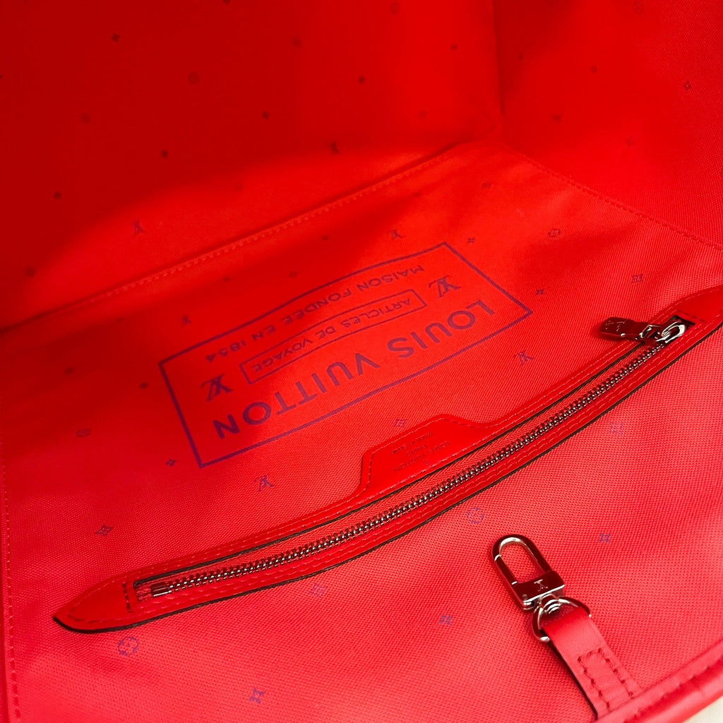 LV Neverfull MM with Detachable Pouch in Red / Pink Escale Monogram Canvas SHW