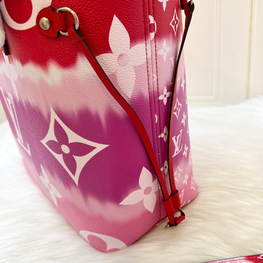 LV Neverfull MM with Detachable Pouch in Red / Pink Escale Monogram Canvas SHW