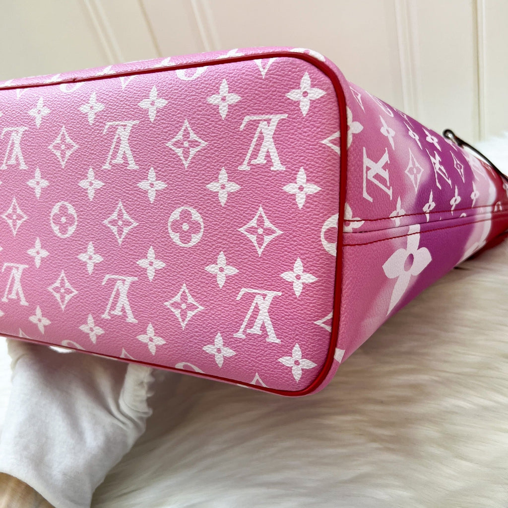 LV Neverfull MM with Detachable Pouch in Red / Pink Escale Monogram Canvas SHW