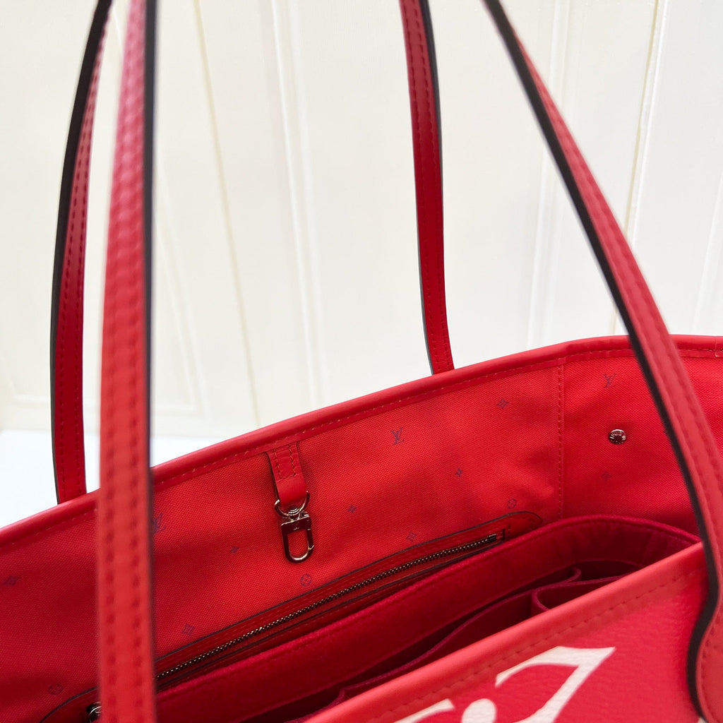 LV Neverfull MM with Detachable Pouch in Red / Pink Escale Monogram Canvas SHW