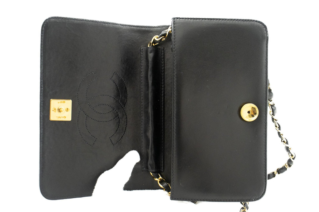 CHANEL Full Flap Chain Shoulder Bag Clutch Black Quilted Lambskin k09