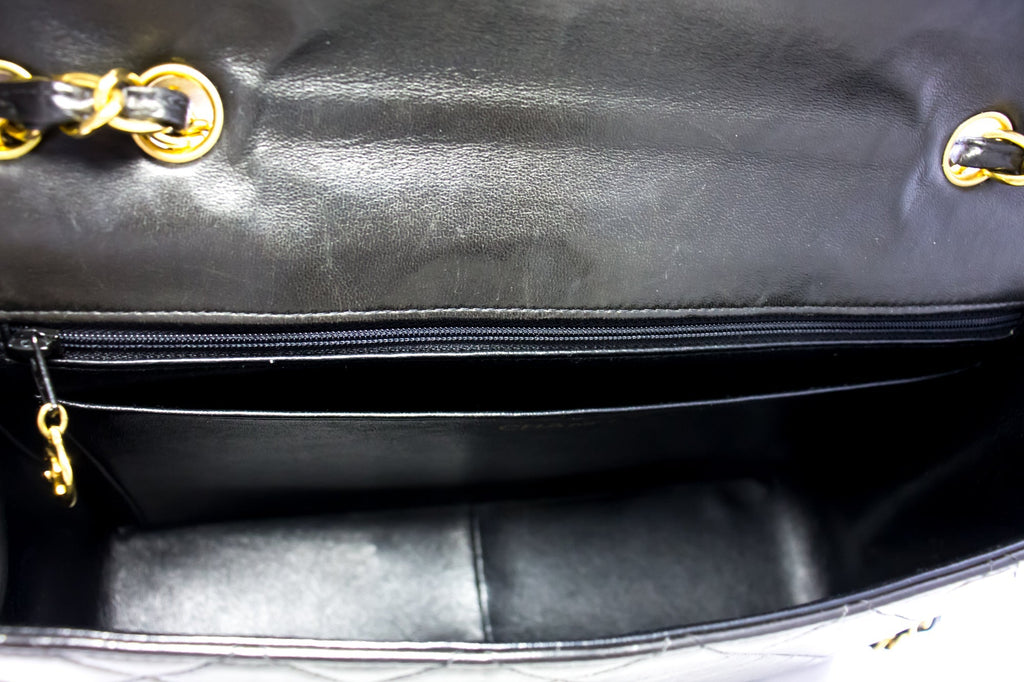 CHANEL Jumbo 11" Large Chain Shoulder Bag Flap Black Lambskin Gold f98