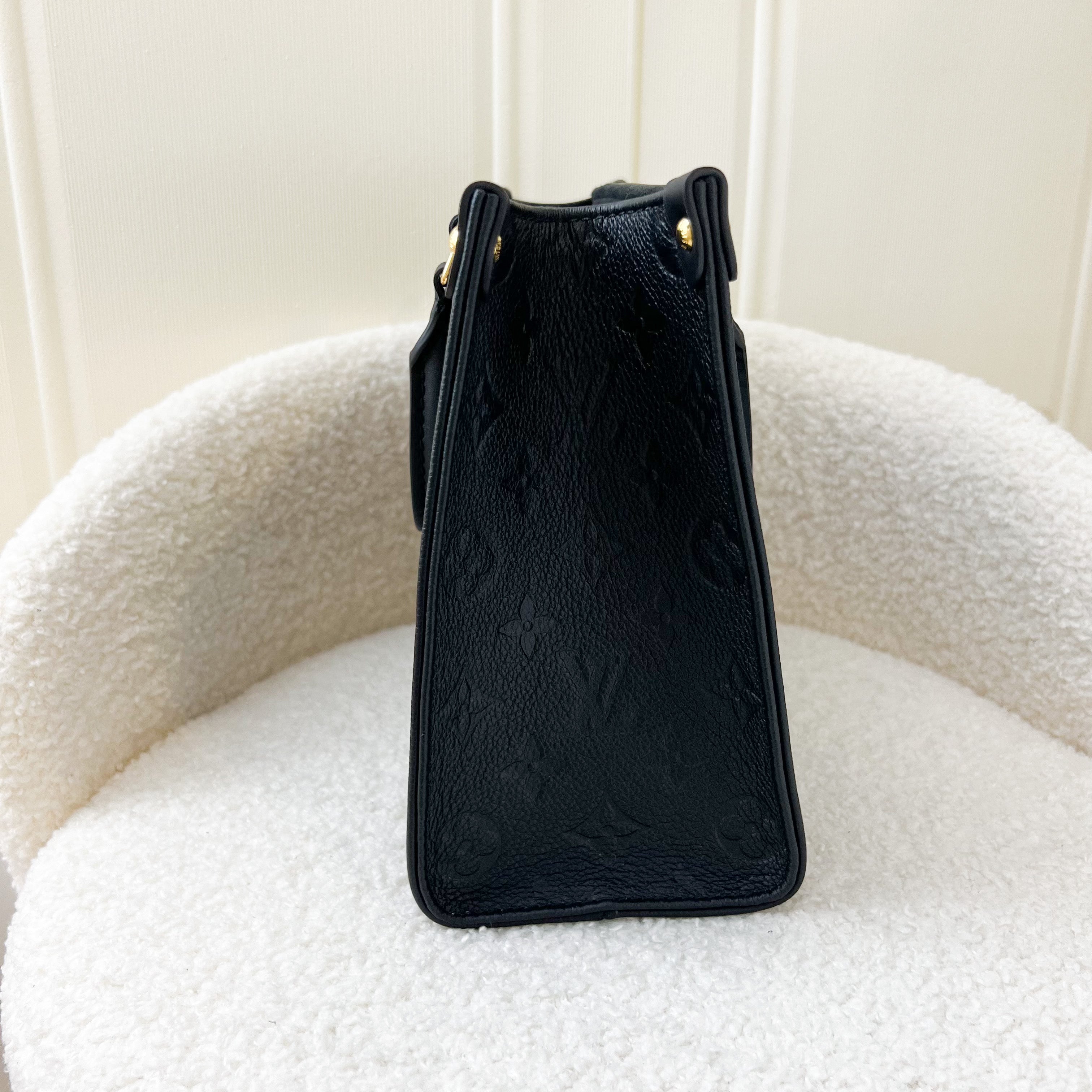 LV Onthego PM in Black Giant Monogram Empreinte Leather GHW