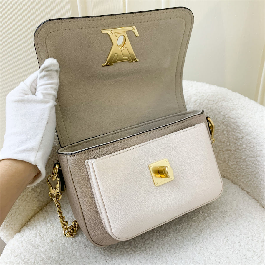 LV Lockme Tender in Grey Beige Greige Grained Calfskin and GHW