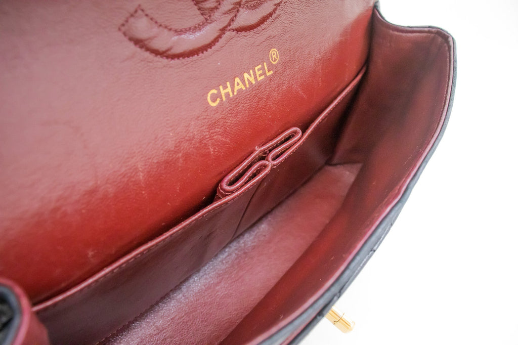CHANEL Classic Double Flap Medium Chain Shoulder Bag Black Lamb k33