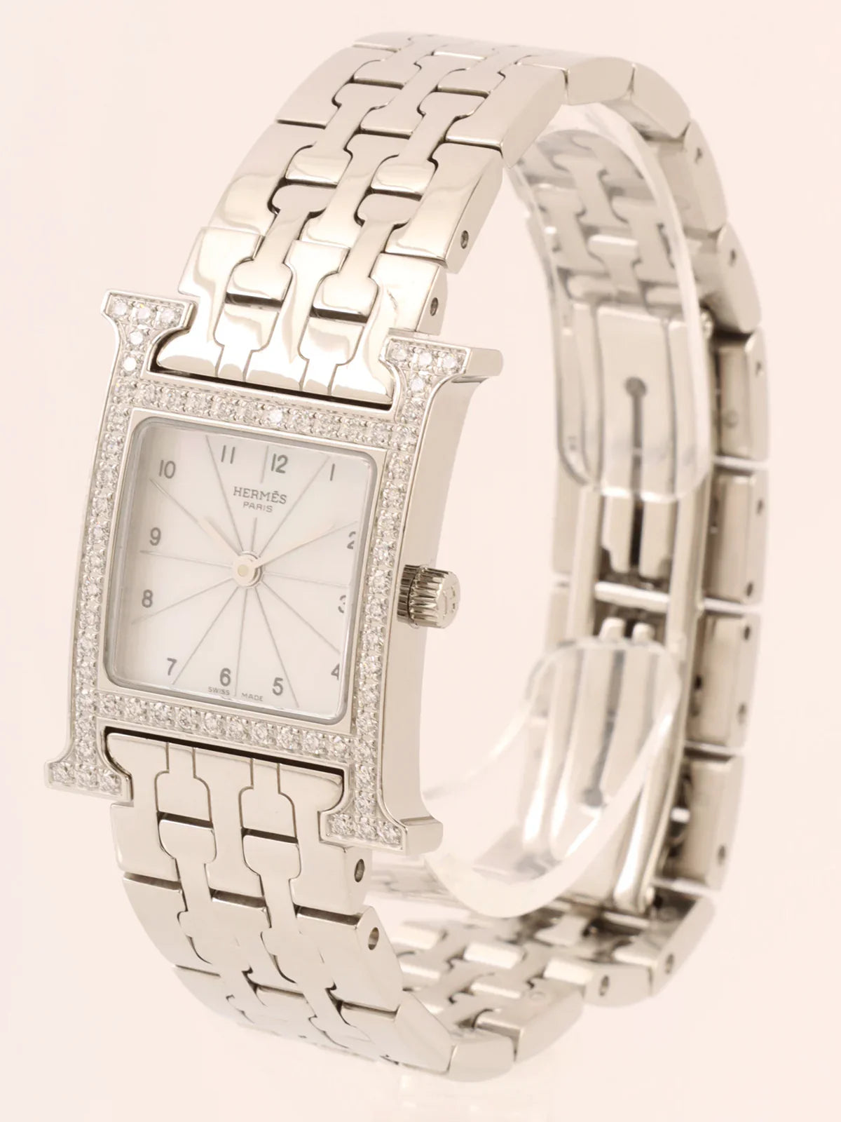 HERMES Diamond H Watch Silver/Shell