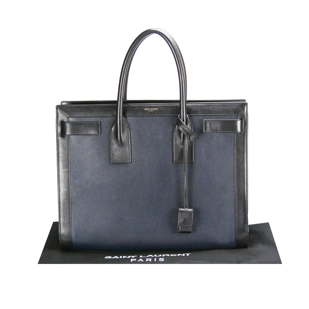 Yves Saint Laurent Sac de Jour Large Black and Blue Leather