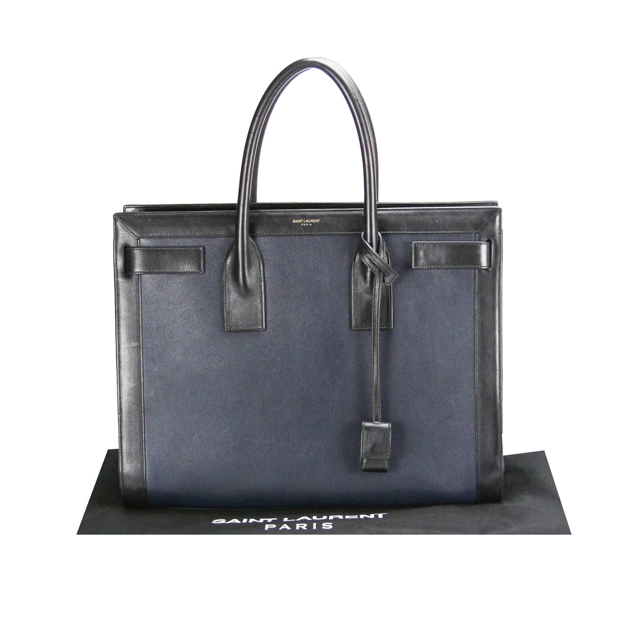 Yves Saint Laurent Sac de Jour Large Black and Blue Leather