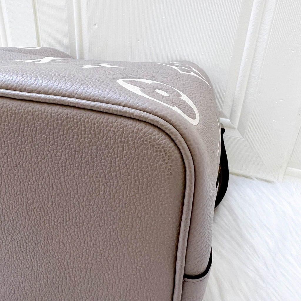 LV NeoNoe MM in Tourterelle Grey and Creme Giant Monogram Empreinte Leather and GHW