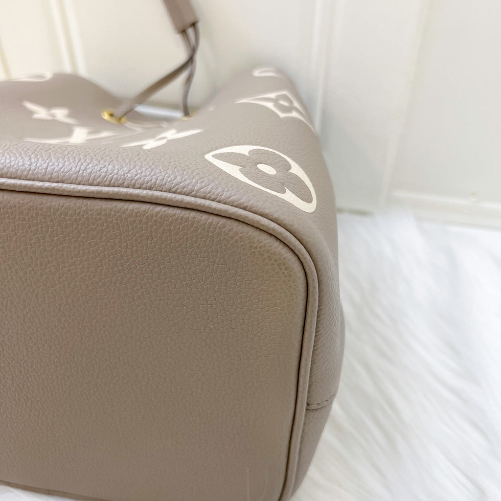 LV NeoNoe MM in Tourterelle Grey and Creme Giant Monogram Empreinte Leather and GHW