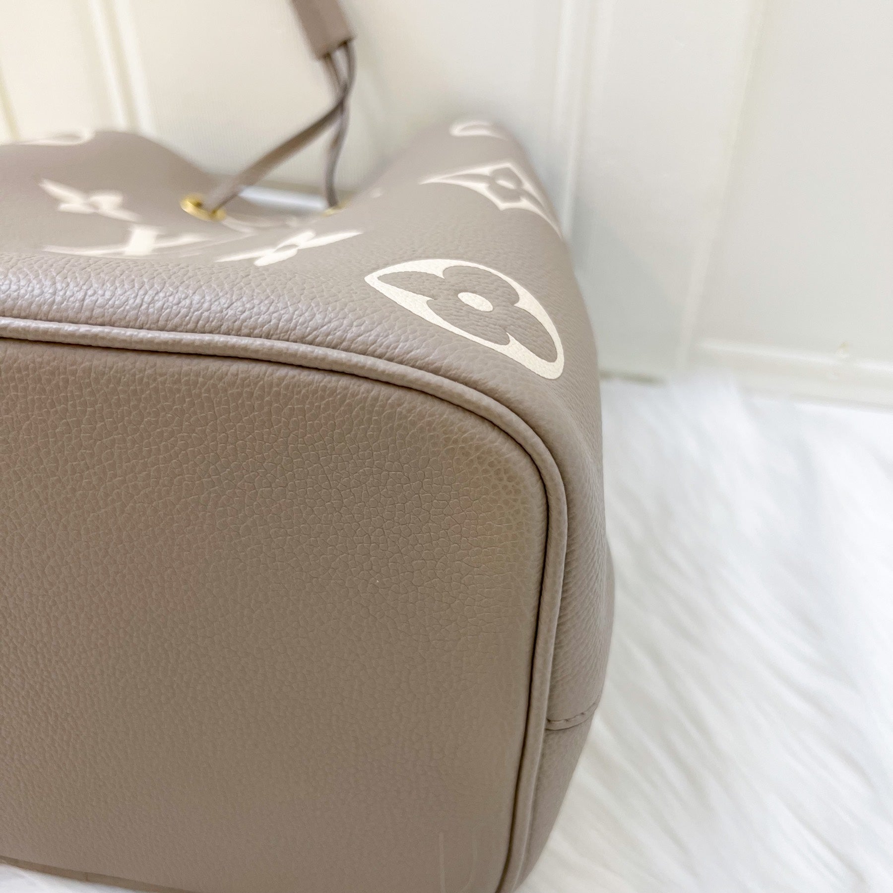 LV NeoNoe MM in Tourterelle Grey and Creme Giant Monogram Empreinte Leather and GHW