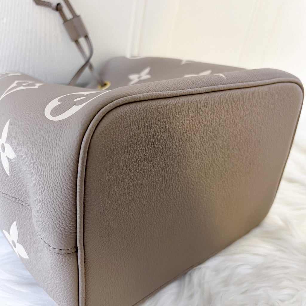 LV NeoNoe MM in Tourterelle Grey and Creme Giant Monogram Empreinte Leather and GHW