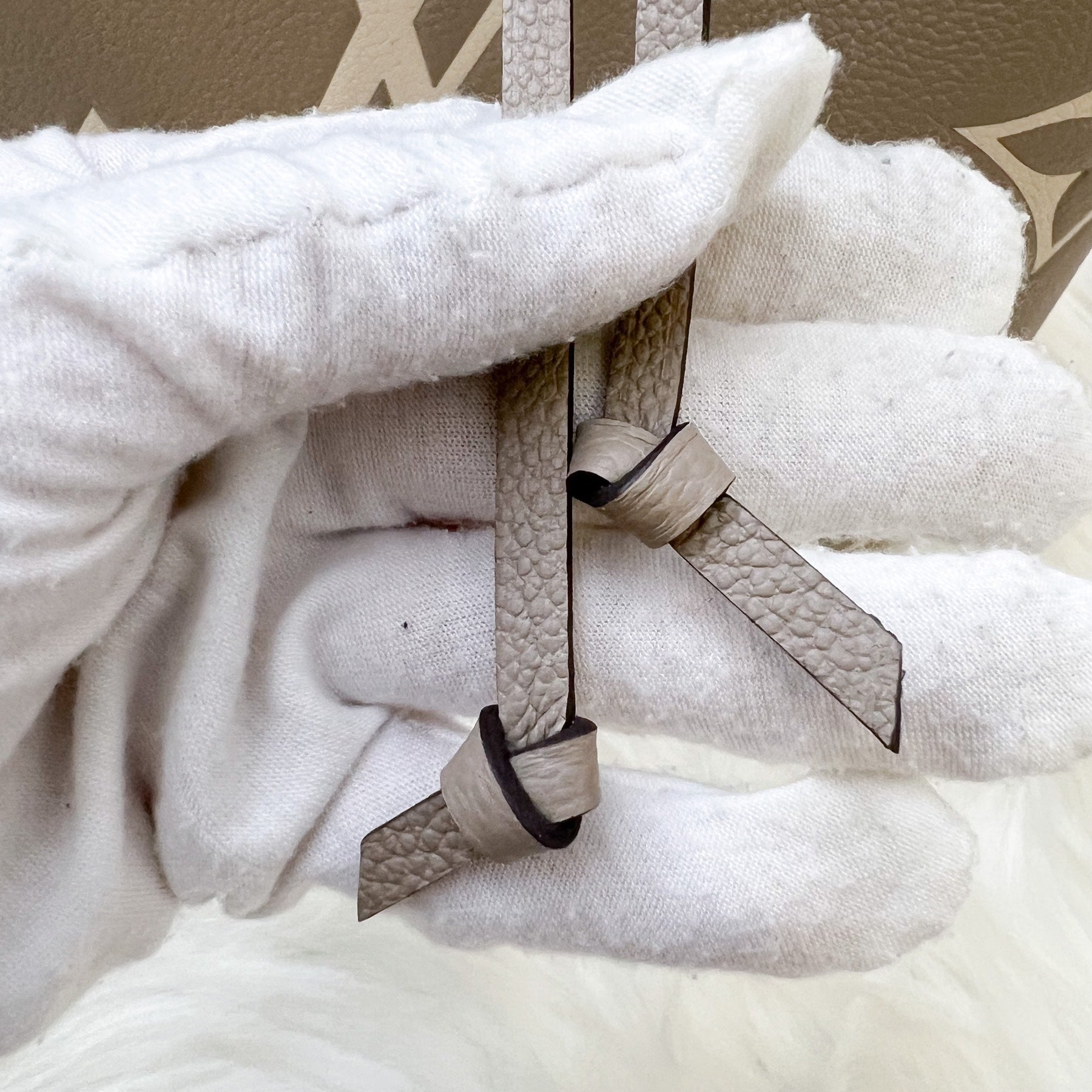 LV NeoNoe MM in Tourterelle Grey and Creme Giant Monogram Empreinte Leather and GHW