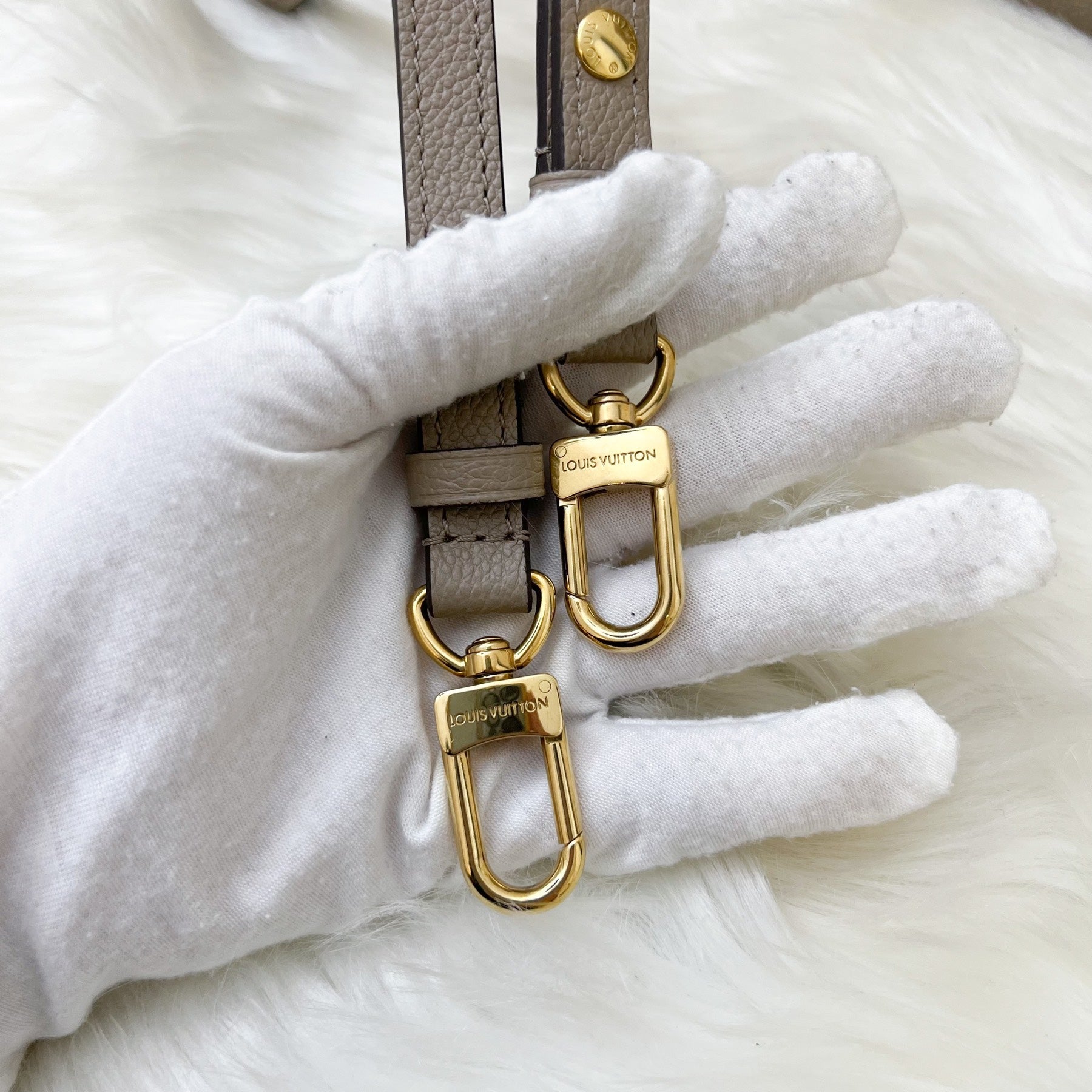 LV NeoNoe MM in Tourterelle Grey and Creme Giant Monogram Empreinte Leather and GHW