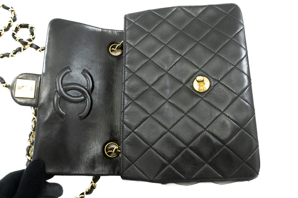 CHANEL Mini Square Small Chain Shoulder Bag Crossbody Black Quilt k44