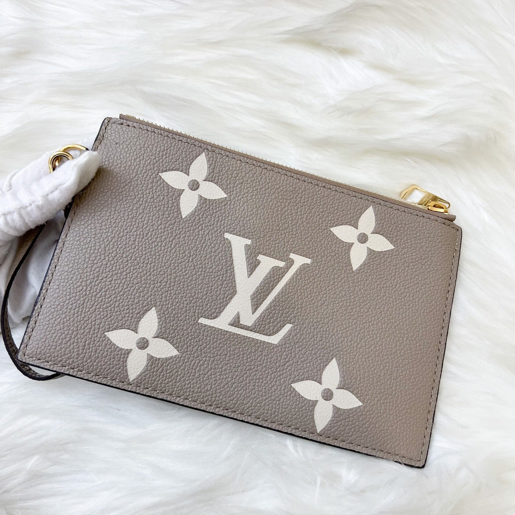 LV NeoNoe MM in Tourterelle Grey and Creme Giant Monogram Empreinte Leather and GHW