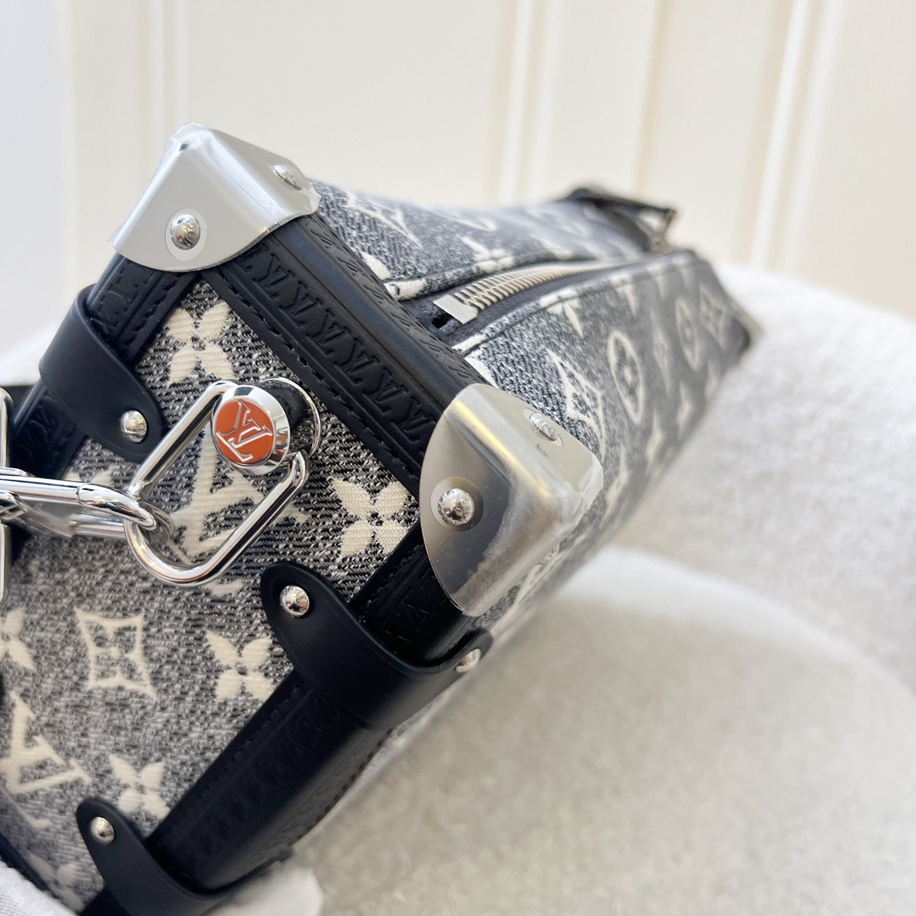 LV Side Trunk Bag in Black / Grey Denim and SHW