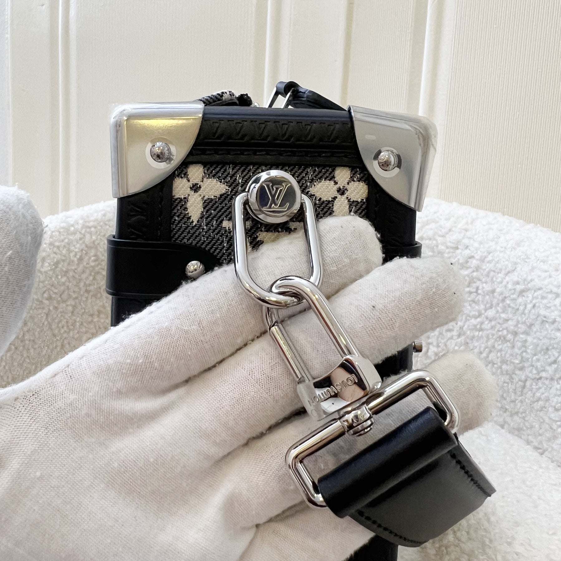 LV Side Trunk Bag in Black / Grey Denim and SHW